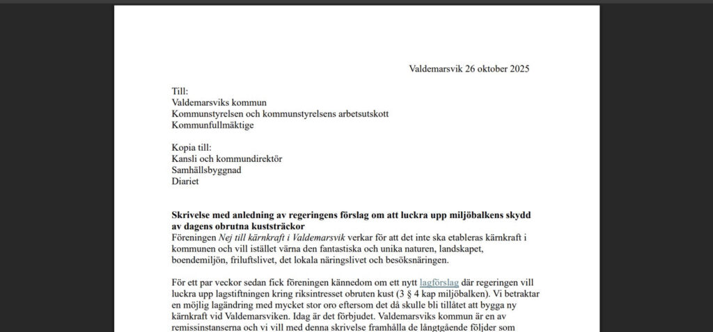 Skrivelse till valdemarsviks kommun 20251026